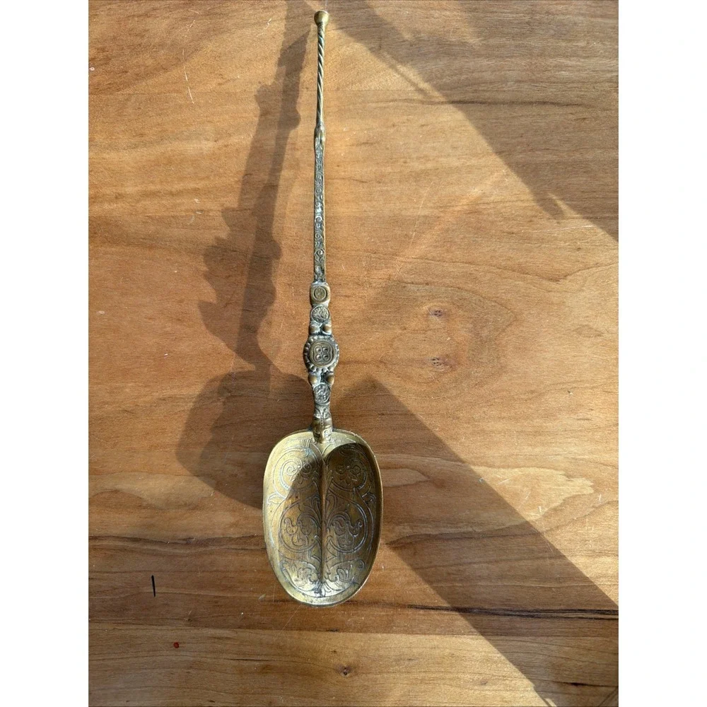 Vintage‎ Mexican Brass Serving Spoon with Jaguar / Feline Motif – 10″ Decorative